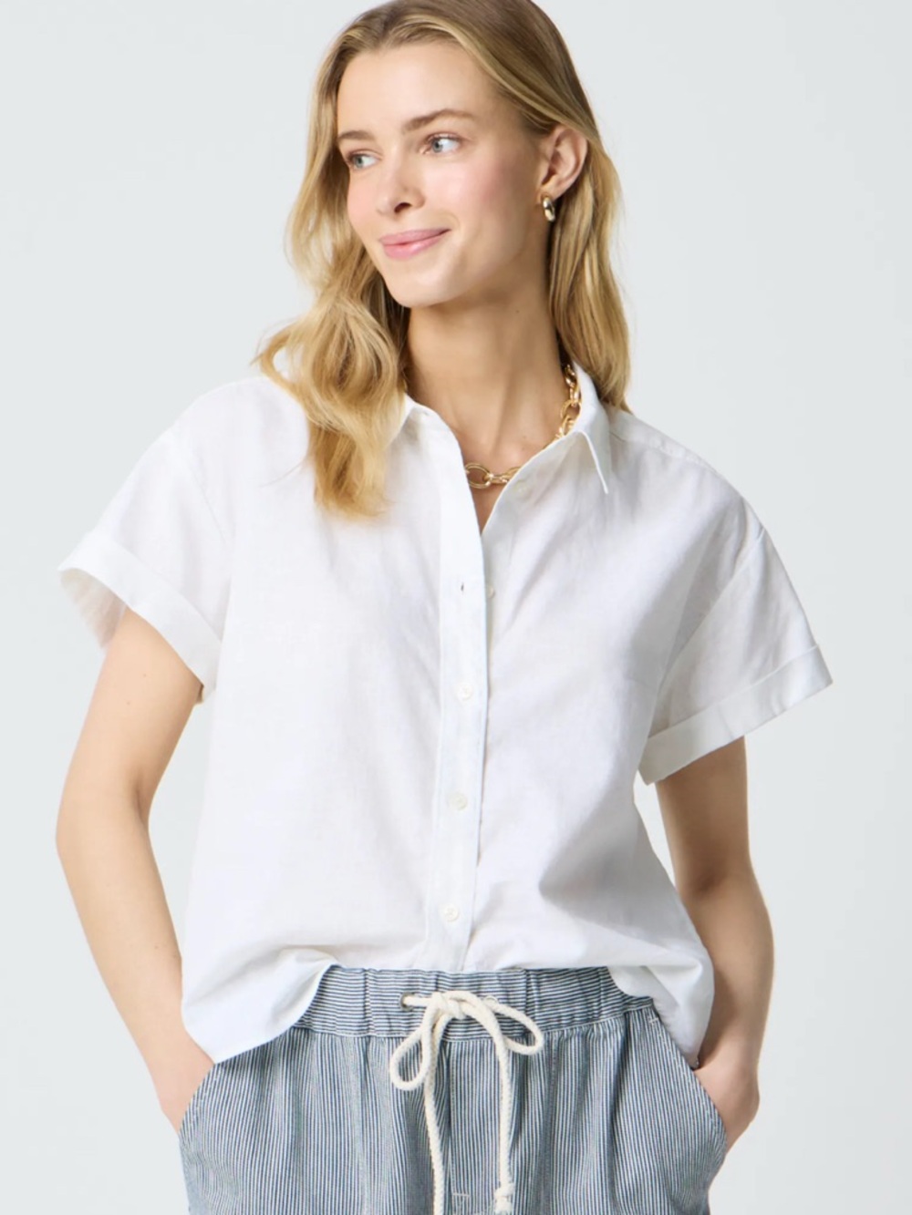 J. Crew White Cotton Short Sleeve Button Up Shirt